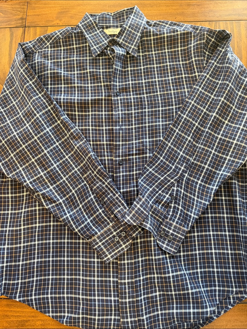 Turnbury Men’s Large 35 Long Sleeve Classic Navy Plaid Button-Down Shirt